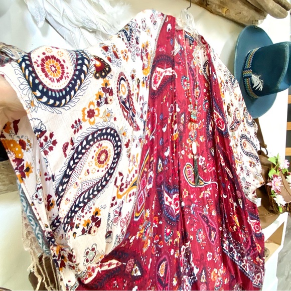 Stunning paisley boho kimono Cape/cover up w shabby chic beach vacay vibe - Picture 11 of 15